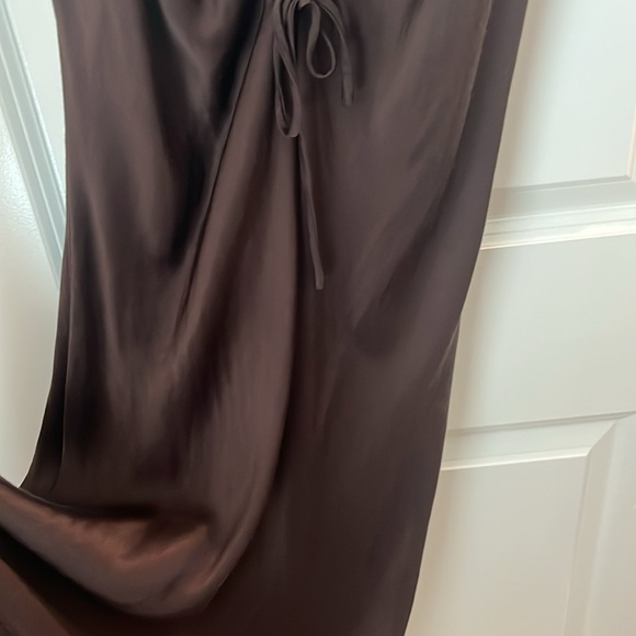 Zara Gathered Slip Midi Dress in Brown Size Large - Picture 12 of 12